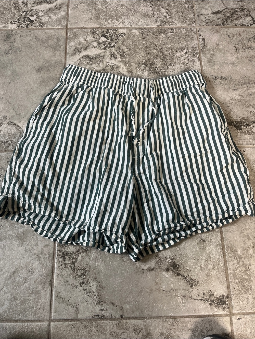 Old Navy Green and White Vertical Stripe Shorts with Drawstring